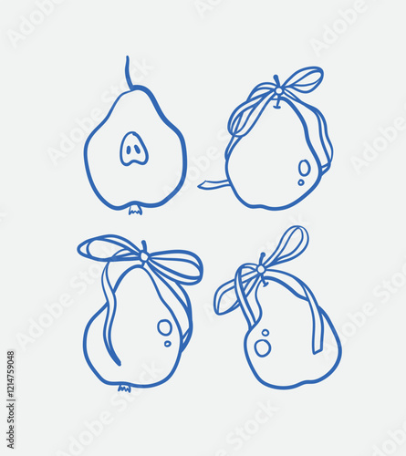 Hand-drawn pear Illustration. Line art, ink, minimalist style. Vector illustration. Party collection.