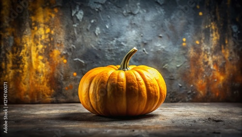 Vibrant Yellow Pumpkin on Grey Urban Background - Fresh Autumn Produce Stock Photo photo