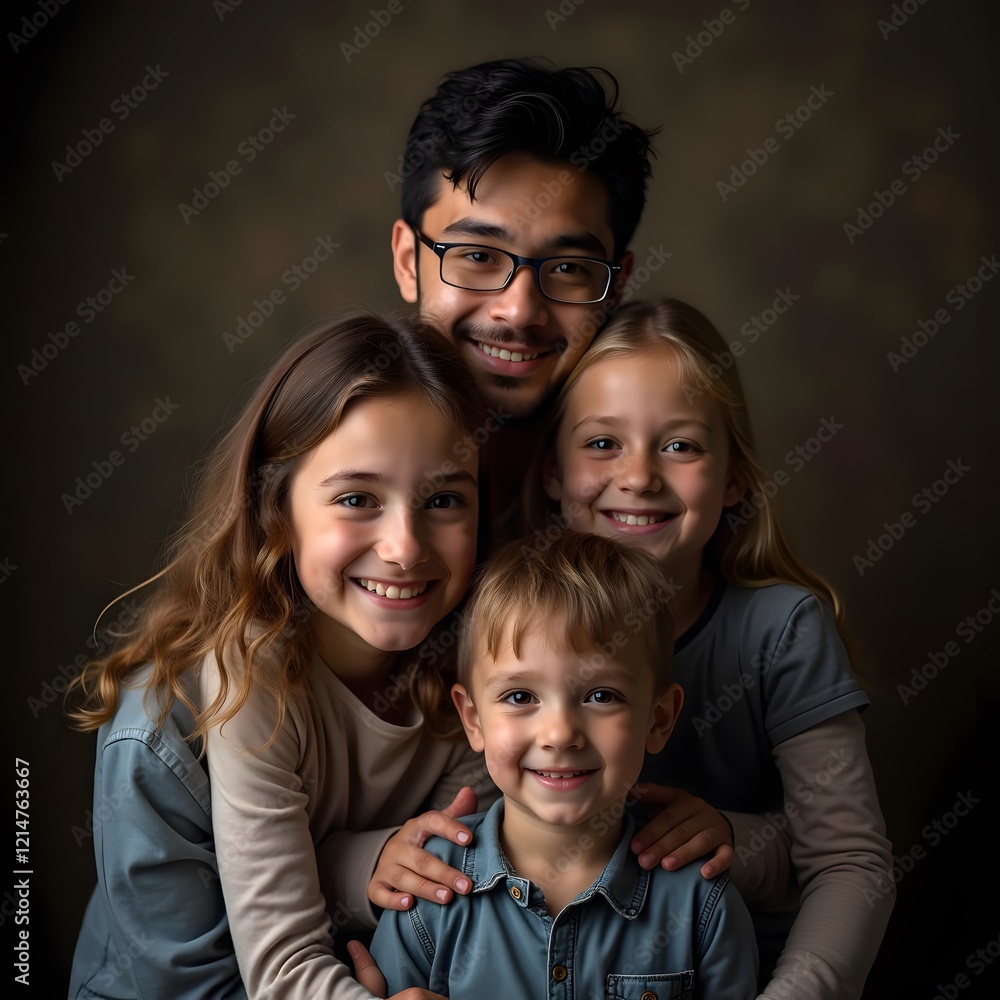 Intriguing Family Portrait Focus-Stacked Studio Photo with Dusky Background