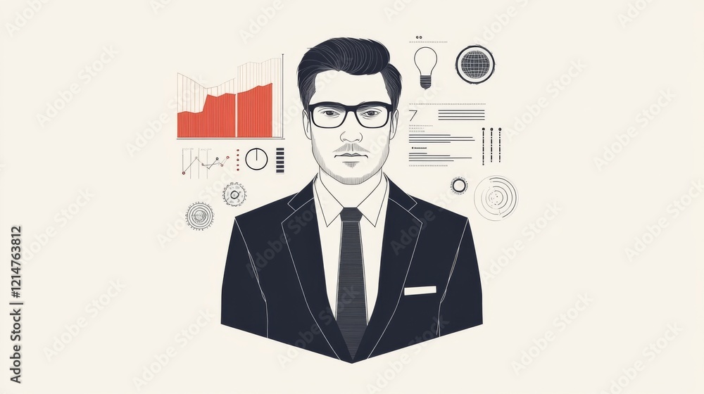 Businessman portrait with data visualization elements. Businessman portrait with data visualization elements.