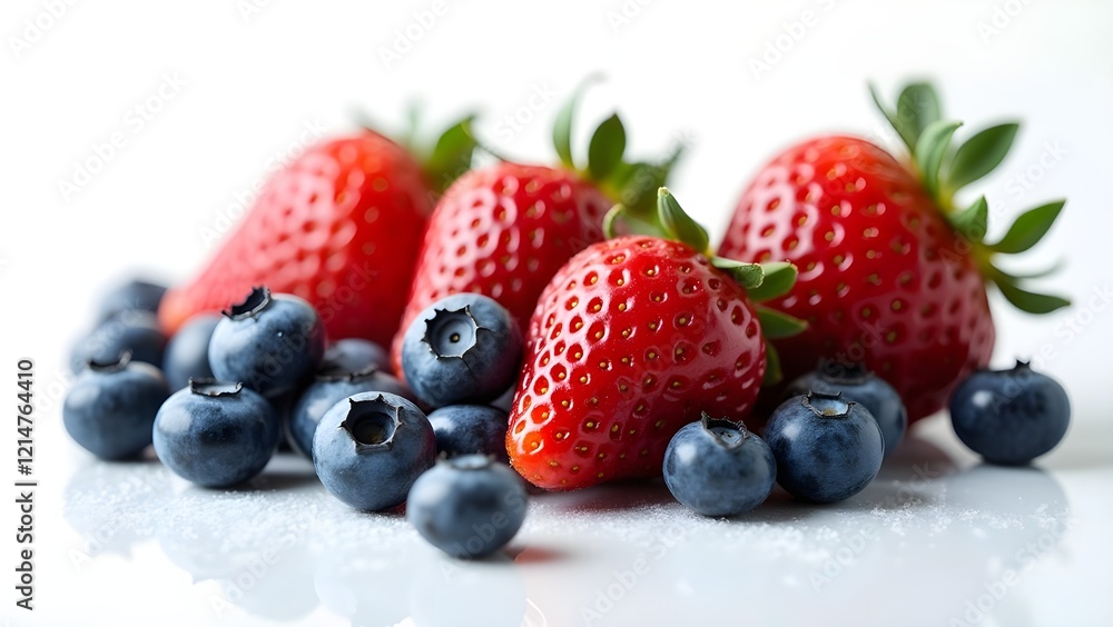 half-cleaned blueberries and strawberries isolated on a pure white background half-cleaned blueberries and strawberries isolated on a pure white background