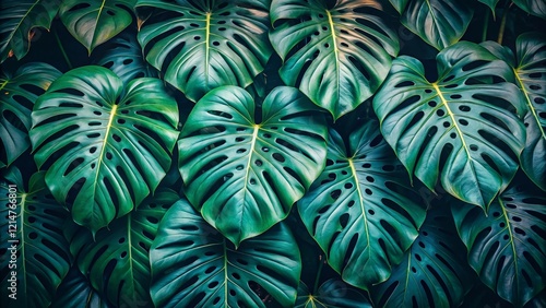 Wallpaper Mural Vintage Dark Tone Monstera Deliciosa Leaves, Tropical Jungle Plant Photography Torontodigital.ca