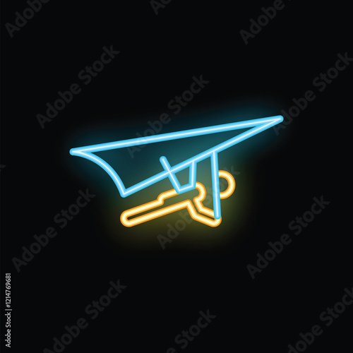 Neon hang gliding icon representing extreme sports and outdoor activities with glowing lines on a black background
