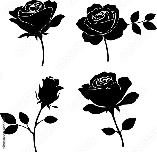 
Rose Silhouette Collection, Elegant Rose Vector Art, Rose Silhouette Designs, Minimalist Rose Graphics, Artistic Rose Silhouettes, Rose Shadow Illustrations, Floral Silhouette Vector Art, Classic Ros