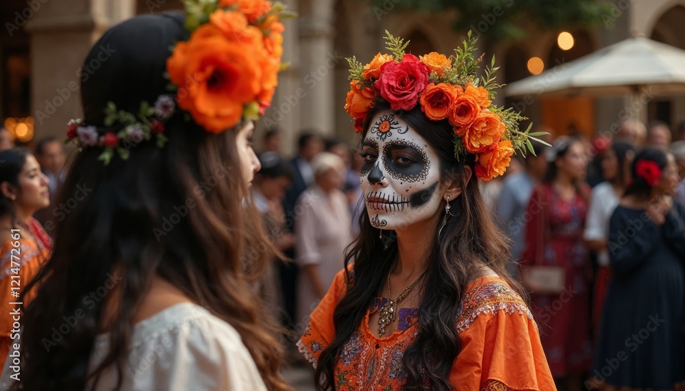 Women celebrating Day of the Dead. Concept of Mexican culture, tradition, and celebration. Women celebrating Day of the Dead. Concept of Mexican culture, tradition, and celebration.