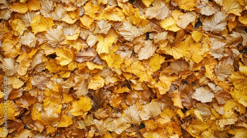A carpet of golden autumn leaves covering the forest floor under soft, dappled sunlight. A carpet of golden autumn leaves covering the forest floor under soft, dappled sunlight.