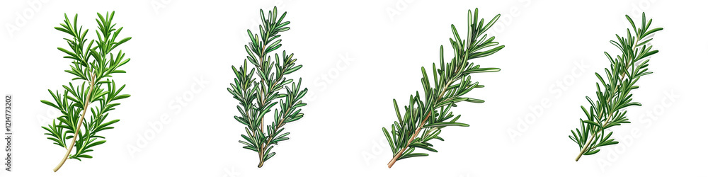 Fototapeta premium Vector Illustration of Stitched Rosemary Sprigs in a Simple and Elegant Design for Culinary and Botanical Use