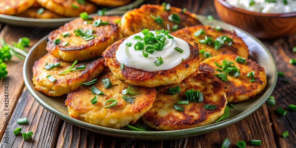 Crispy Potato Cakes with Sour Cream & Chives - Delicious Homemade Recipe Crispy Potato Cakes with Sour Cream & Chives - Delicious Homemade Recipe