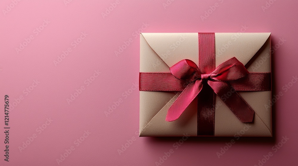 Valentine's Day envelope with a red ribbon and heart on a pink background Valentine's Day envelope with a red ribbon and heart on a pink background