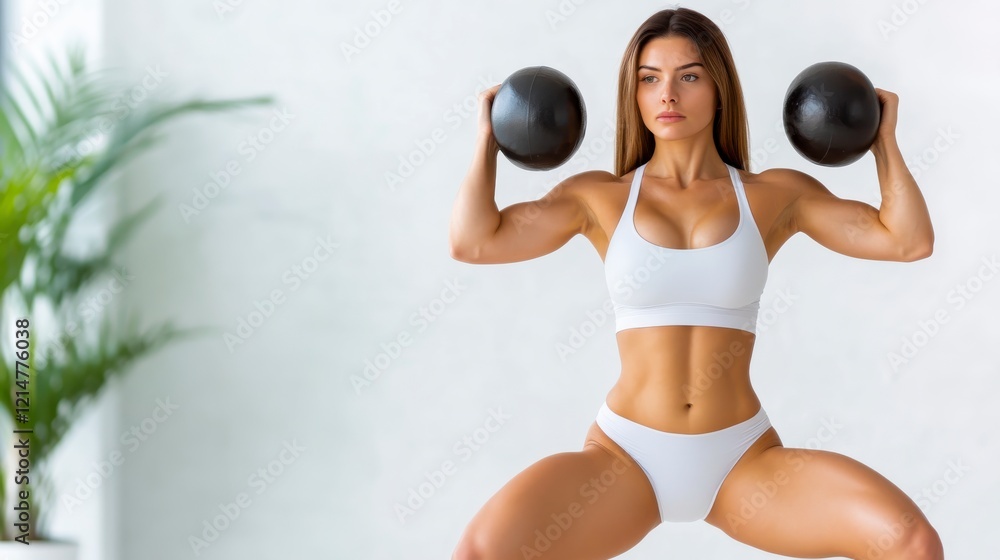 Fototapeta premium Strong Woman Lifting Weights for Body Transformation and Fitness