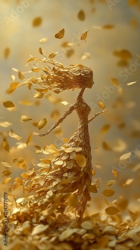 Elegant Woman Formed from Leaves, Capturing the Essence of Autumn and Nature