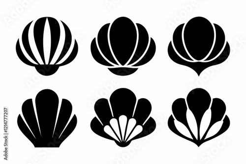 Clamshell Silhouette Vector Icon On White Background.