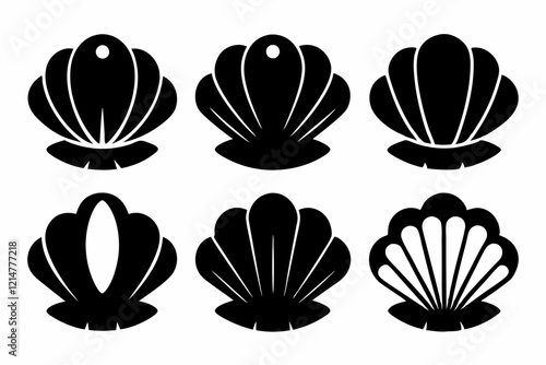 Clamshell Silhouette Vector Icon On White Background.
