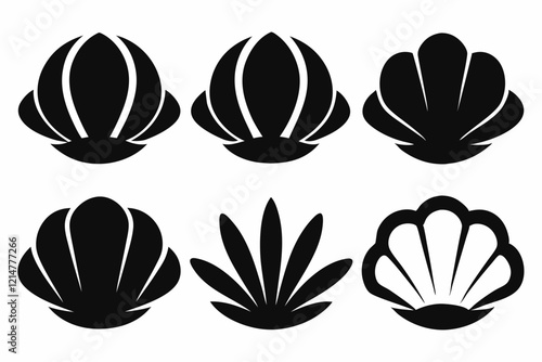 Clamshell Silhouette Vector Icon On White Background.
