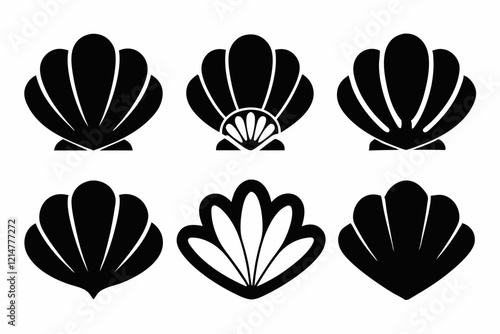 Clamshell Silhouette Vector Icon On White Background.