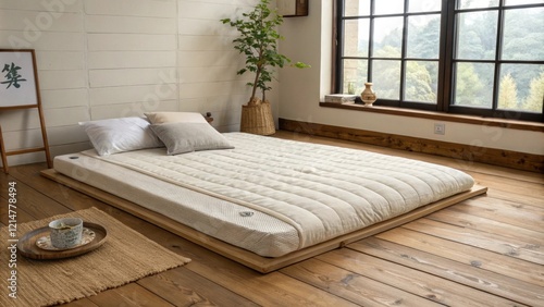Wallpaper Mural A lowprofile mattress rests directly on natural wooden flooring featuring simple linen bedding that enhances the rooms unpretentious charm and understated elegance. Torontodigital.ca