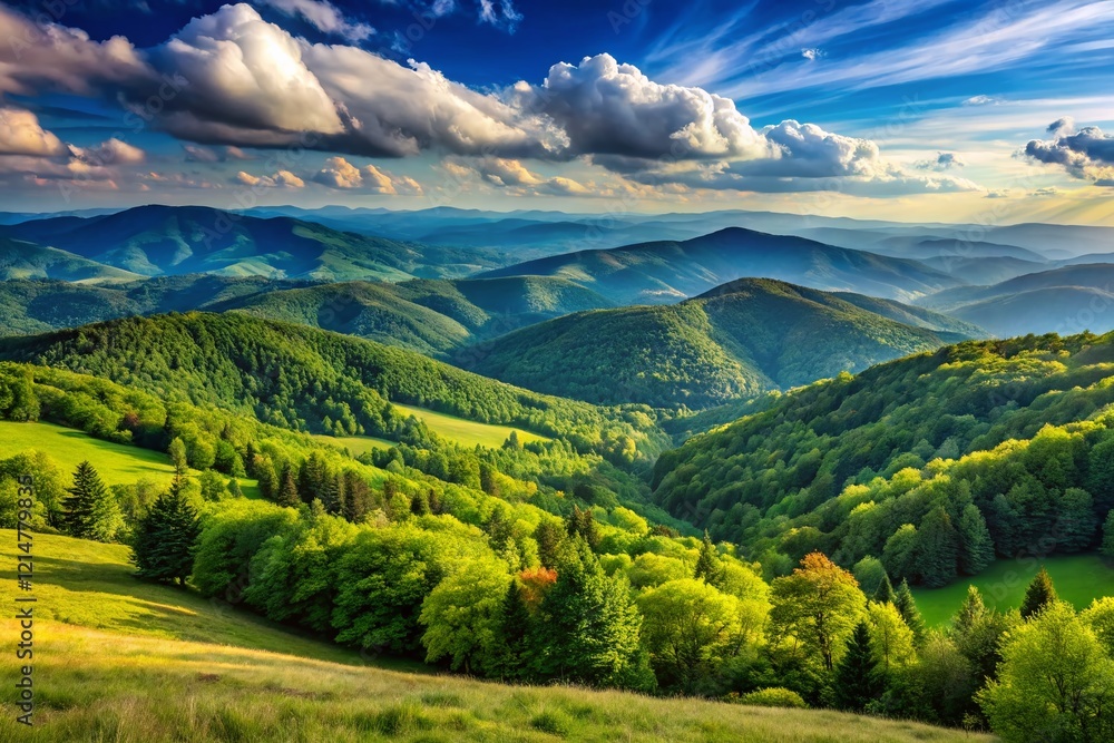 Naklejka premium Breathtaking Bieszczady Mountains Panorama: High-Resolution Stock Photo