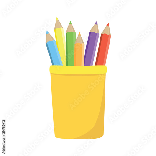 Pencil stand cup, holder with colored pencils