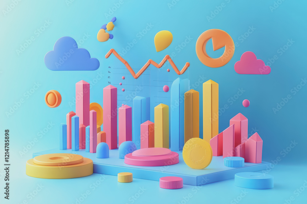 Make a charts and graphs 3d model on a sunny day. Make a charts and graphs 3d model on a sunny day.