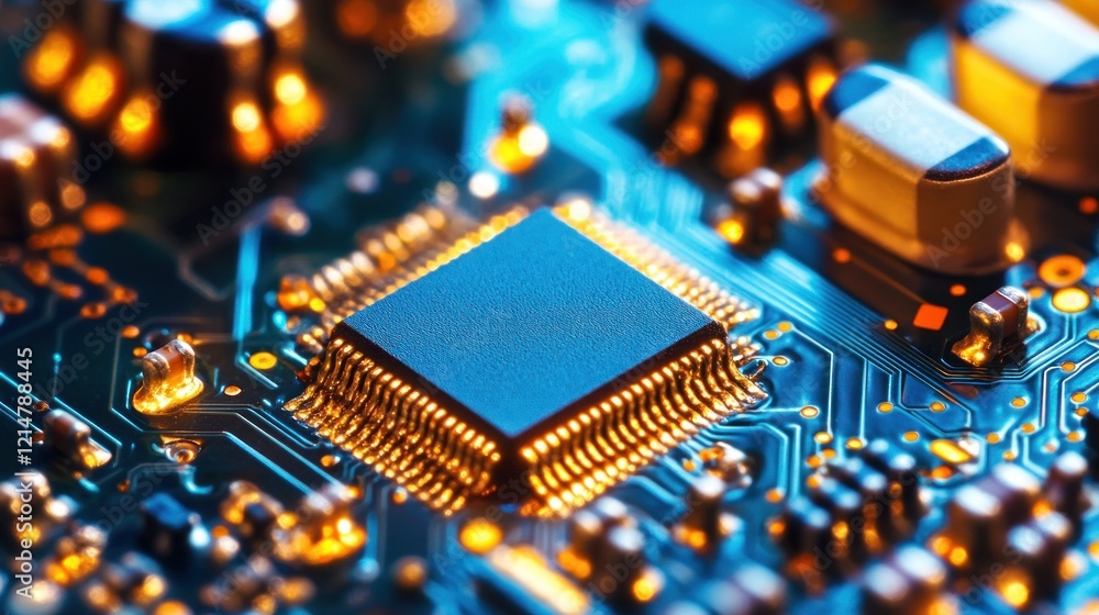 Close-Up of a Microchip on a Circuit Board Close-Up of a Microchip on a Circuit Board