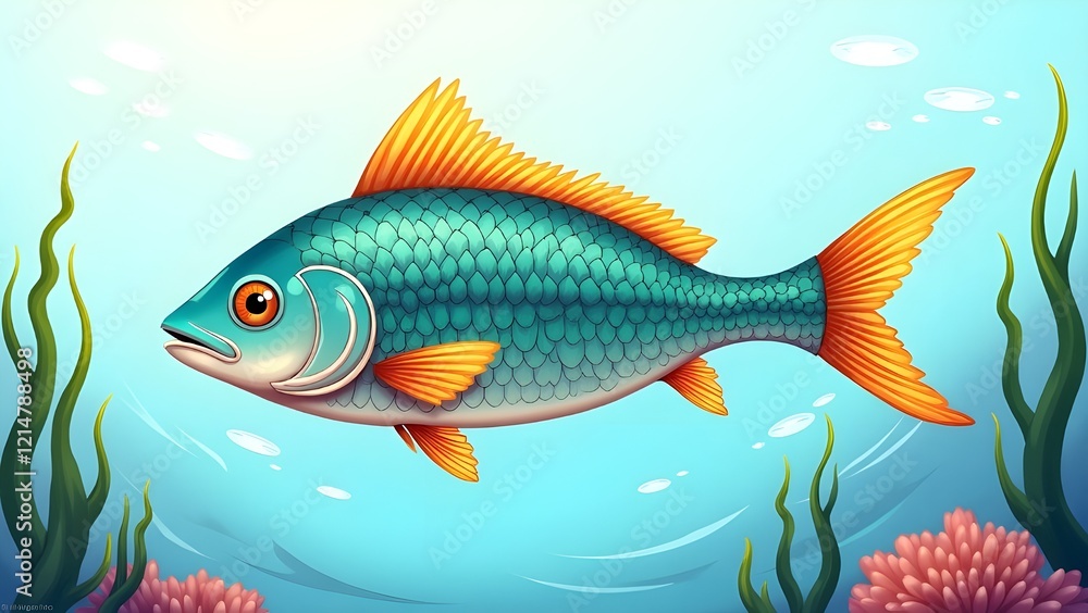 A vibrant and colorful illustration of a majestic مچھلی, Urdu for A vibrant and colorful illustration of a majestic مچھلی, Urdu for