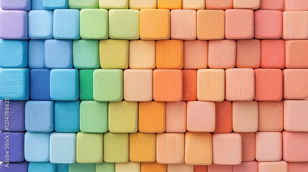 Vibrant Wooden Geometric Blocks Arranged in a Smooth Gradient of Colors Transitioning from Warm to Cool Tones in a Montessori Inspired Minimalist Design Vibrant Wooden Geometric Blocks Arranged in a Smooth Gradient of Colors Transitioning from Warm to Cool Tones in a Montessori Inspired Minimalist Design