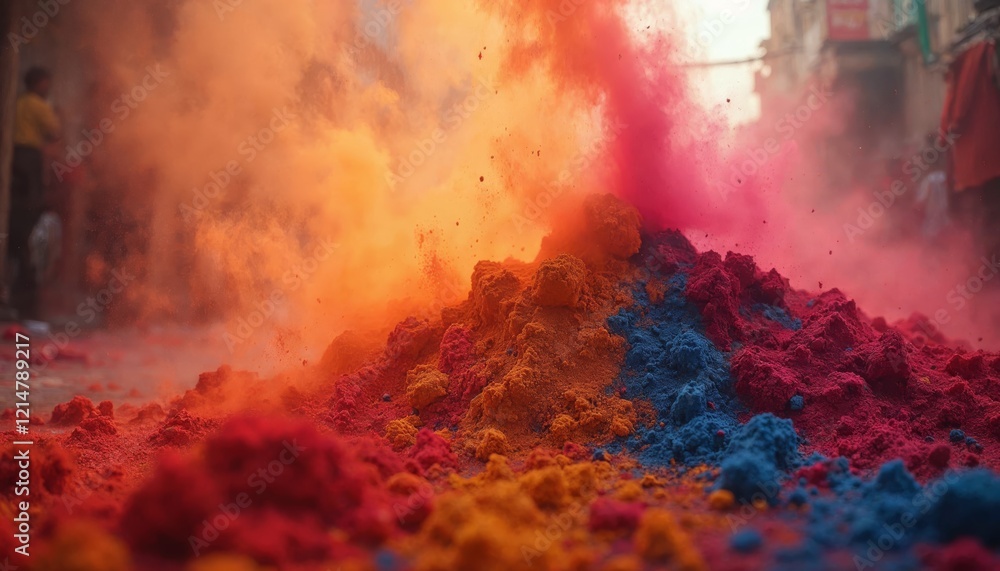 Obraz premium Colorful powder at Holi festival. Concept of celebration, culture, and tradition.