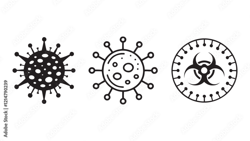 Three simple virus icons on a white background, Vector illustration Three simple virus icons on a white background, Vector illustration