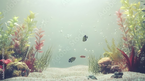 Underwater Landscape with Diverse Marine Life and Aquatic Vegetation photo