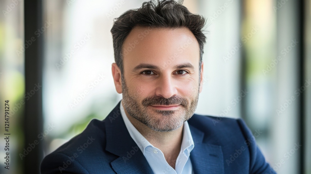 Confident Professional Man with Beard in Modern Office Environment Confident Professional Man with Beard in Modern Office Environment