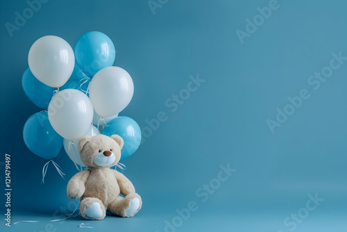 Teddy Bear Sits with Blue a...