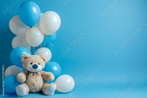 Teddy Bear Sits with Blue a...