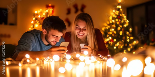 Couple Using Smartphones Ne...