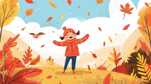 Happy Child Enjoying Autumn Outdoors Surrounded by Nature
