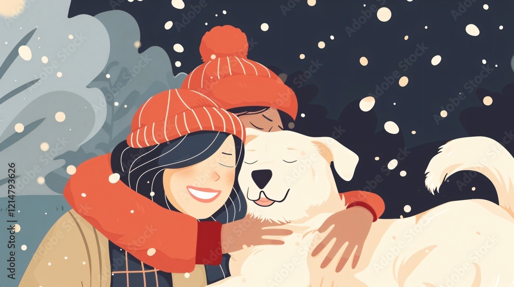 Happy Family Embracing Adorable Dog with Pure Love and Happiness Happy Family Embracing Adorable Dog with Pure Love and Happiness