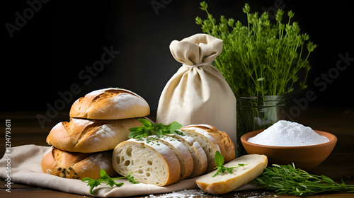 Freshly baked bread lies sl...