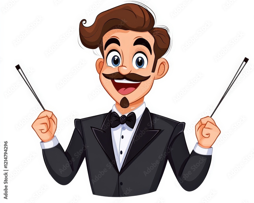 Cheerful cartoon magician performing tricks with a top hat and wand Cheerful cartoon magician performing tricks with a top hat and wand