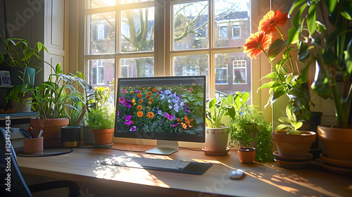 Sunlit Home Office Setup Sh...
