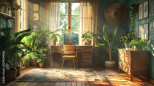 Sunlit Home Office Illustra...