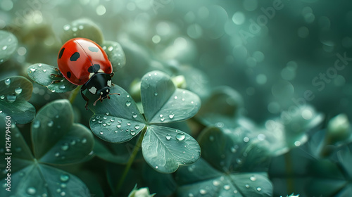 Ladybug Rests on Dew-Kissed...