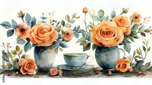 Watercolor Painting of Peac...