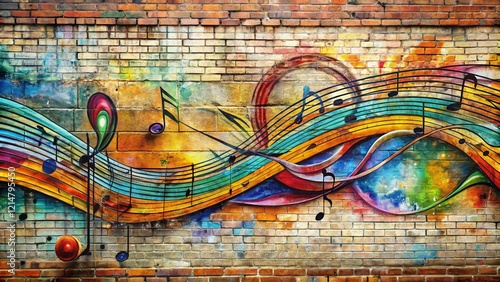 Warsaw Street Art: Chopin-Inspired Graffiti Mural on Building Wall, Copy Space