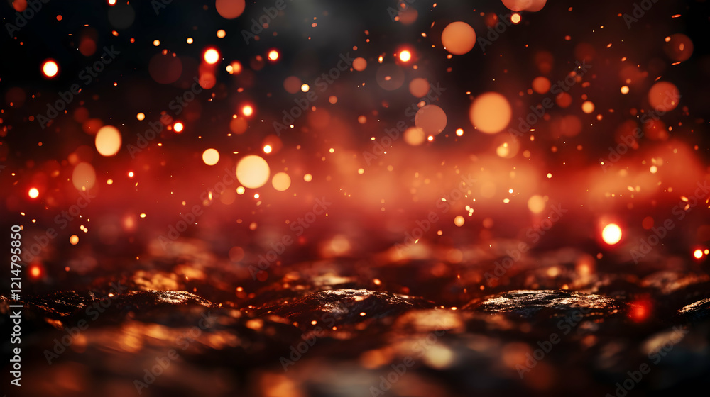 Obraz premium Abstract Background with Glowing Particles Floating Above a Dark Surface with bokeh effect