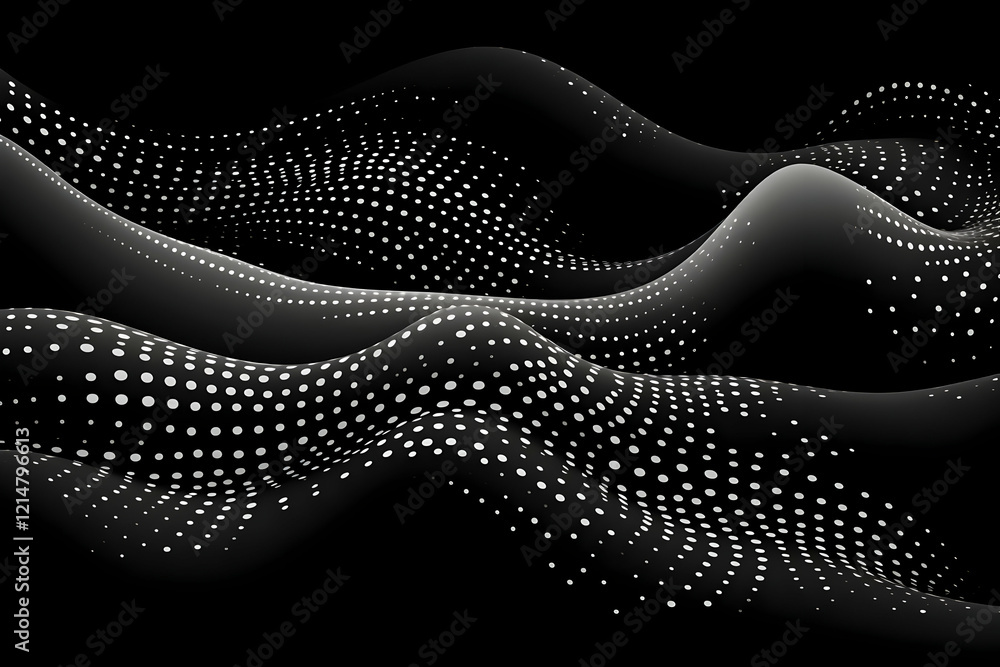 Fototapeta premium Abstract Black and White Dotted Wave Pattern Background Flows Smoothly with Elegance.