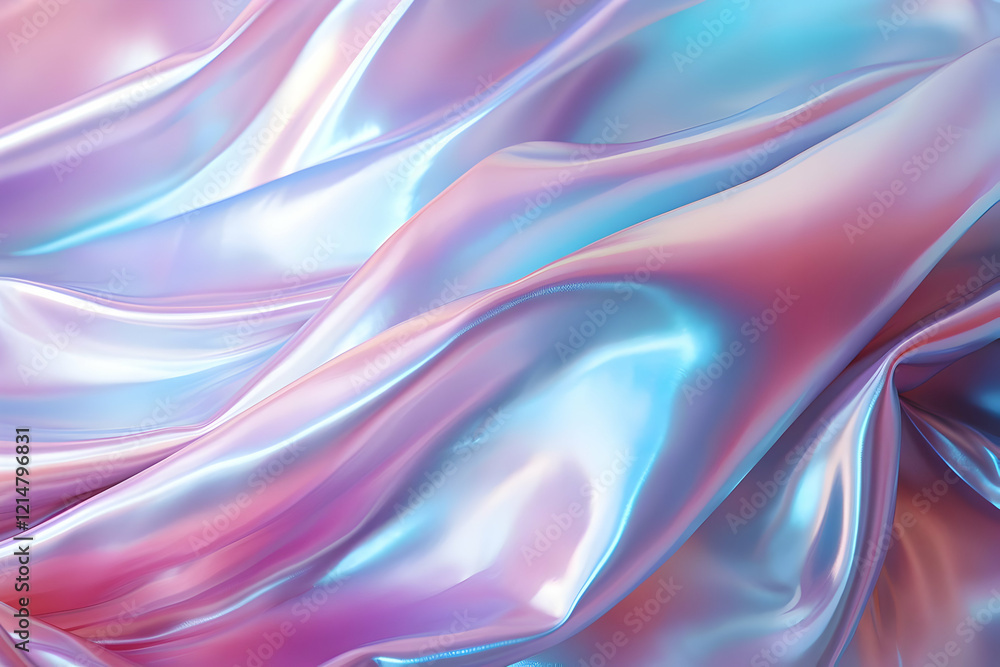 Fototapeta premium Iridescent Fabric Flows Smoothly Creating Abstract Background with Pastel Colors.