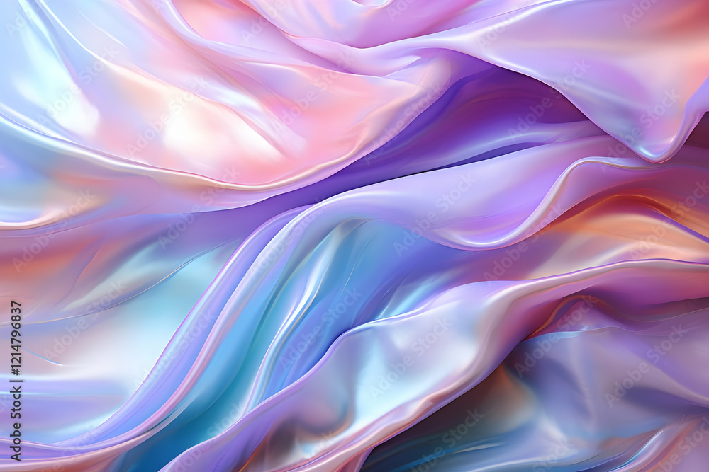 Obraz premium Abstract Background with Flowing Iridescent Cloth Creates Dynamic Visuals, Seamlessly Blending Colors