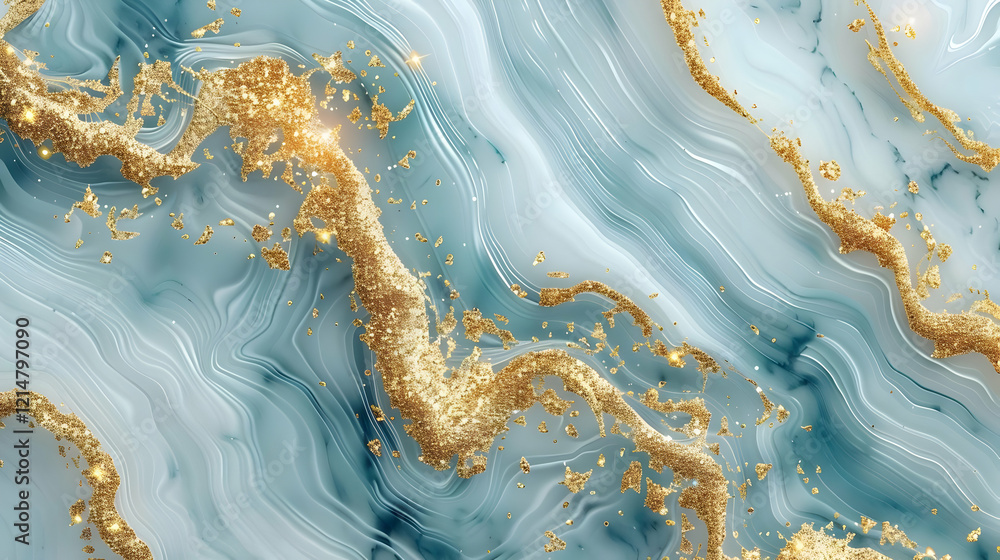 Abstract Turquoise and Gold Glitter Background Creates Elegant Swirls with Luxury Touch. Abstract Turquoise and Gold Glitter Background Creates Elegant Swirls with Luxury Touch.
