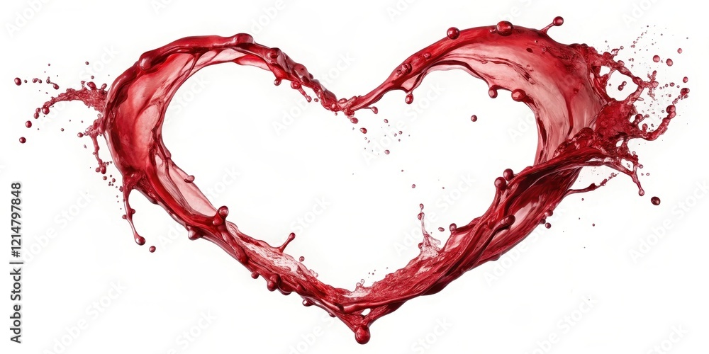 Obraz premium Abstract Red Wine Splashes on White Background with Heart Shape , liquid, color, liquid, color