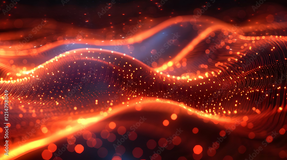 Abstract Red Wave Background Flows Smoothly with Glowing Particles and Bokeh Effect Abstract Red Wave Background Flows Smoothly with Glowing Particles and Bokeh Effect