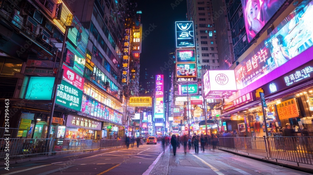 Urban Nightscape: Glowing Advertisements and Pedestrian Chaos in Cinematic Detail Urban Nightscape: Glowing Advertisements and Pedestrian Chaos in Cinematic Detail
